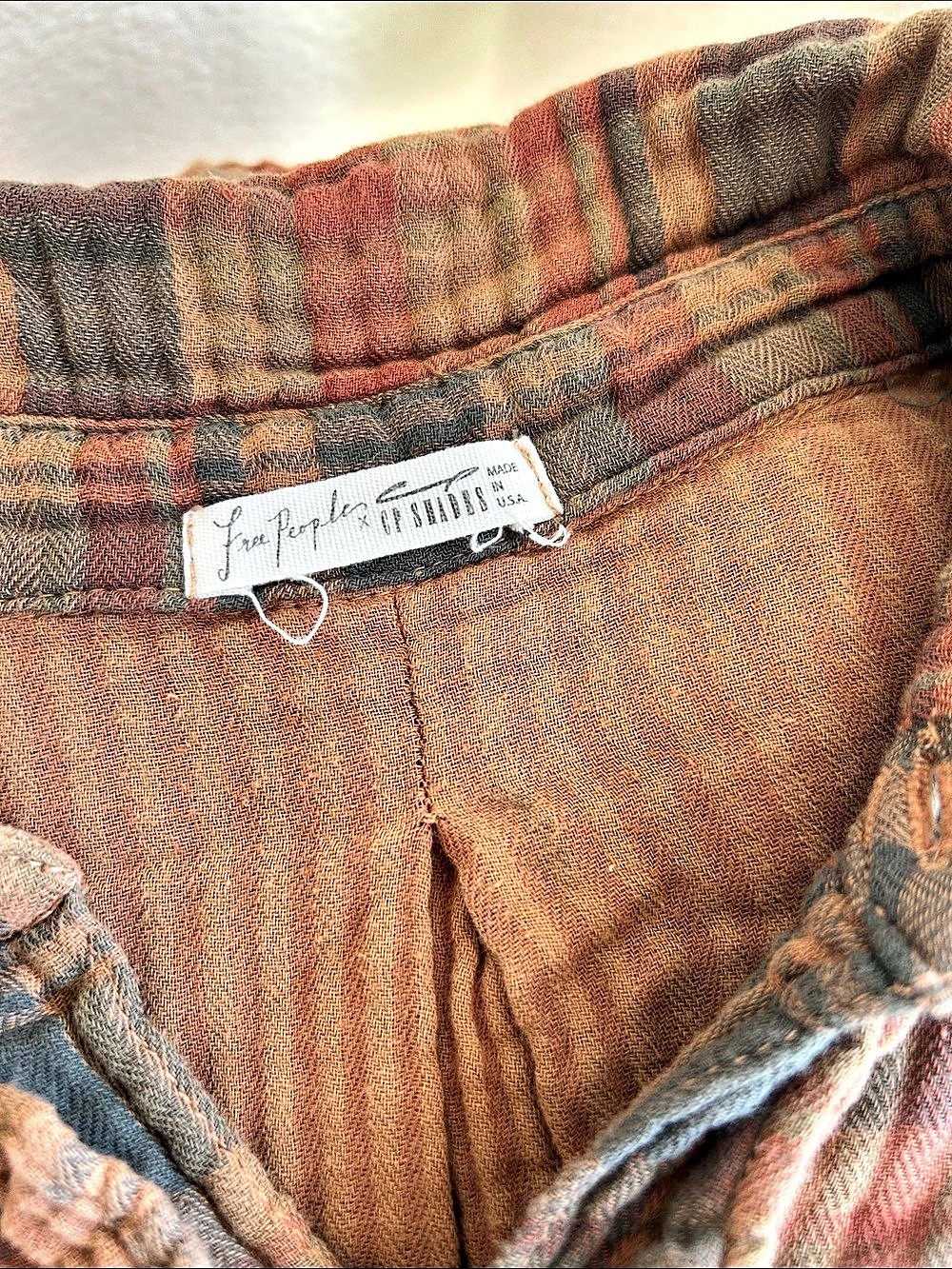 Free People x CP Shades Ruffle Plaid Shirt Brown & Blue - Picture 5 of 6